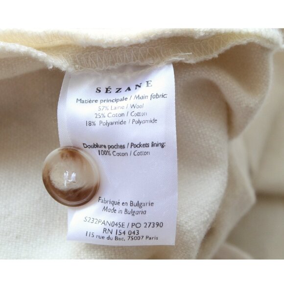 Sézane Théophile Trousers 33" / Size 36 / US 4 / Ecru High Rise Wide Leg Wool - Picture 10 of 10